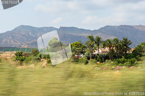 Image of Panoramic view to the mountains in motion