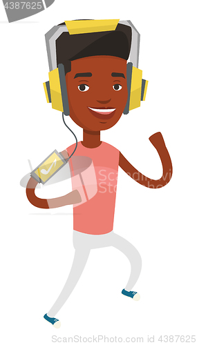 Image of Man running with earphones and smartphone.