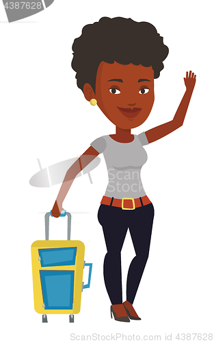 Image of Young woman hitchhiking vector illustration.