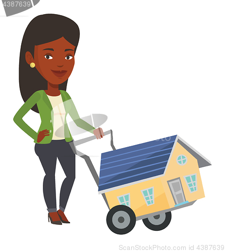 Image of Young woman buying house vector illustration.