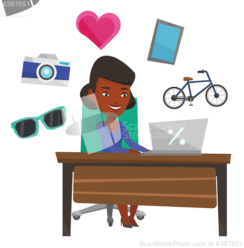 Image of Woman shopping online vector illustration.