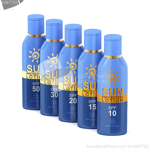 Image of Sunscreen lotions on white background