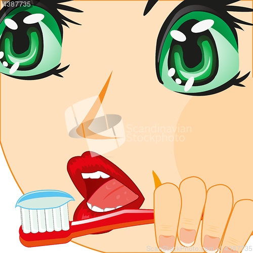 Image of Girl cleans teeths