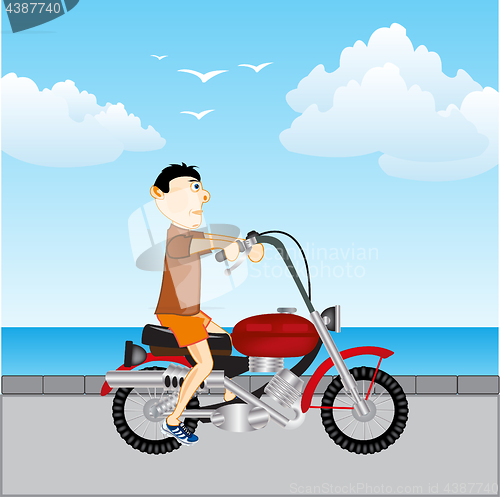 Image of Man with motorcycle on road