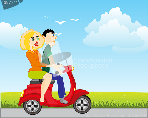 Image of Man with woman on motorcycle