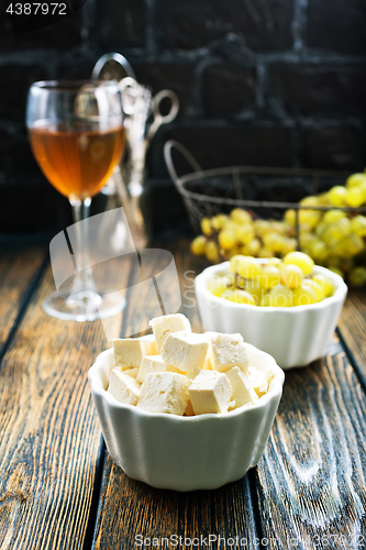 Image of wine,grape and cheese