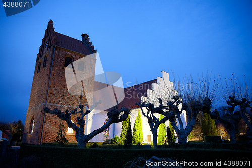 Image of Sollerod church at night in 2016