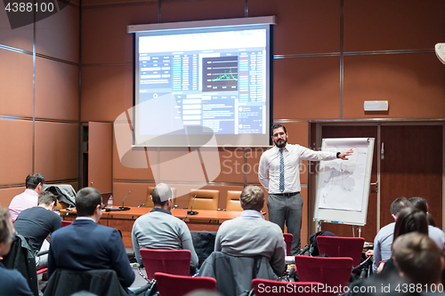 Image of Businessman Giving Talk at Business Meeting.