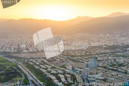 Image of Tehran skyline at sunset, Iran