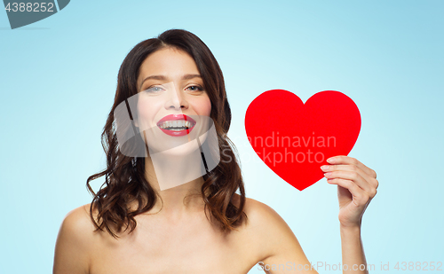 Image of beautiful woman with red lipstick and heart shape
