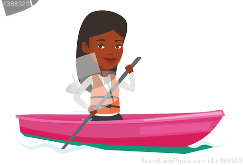 Image of Woman riding in kayak vector illustration.