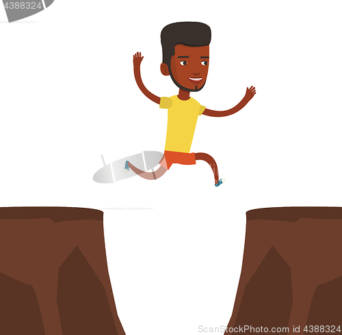 Image of Sportsman jumping over cliff vector illustration