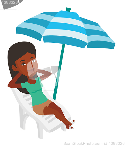 Image of Woman relaxing on beach chair vector illustration.