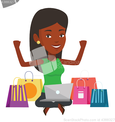Image of Woman shopping online vector illustration.