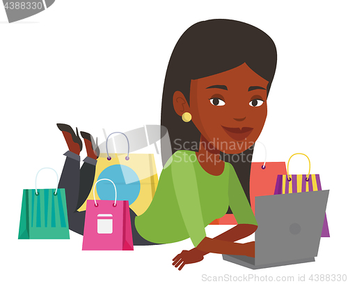 Image of Woman shopping online vector illustration.