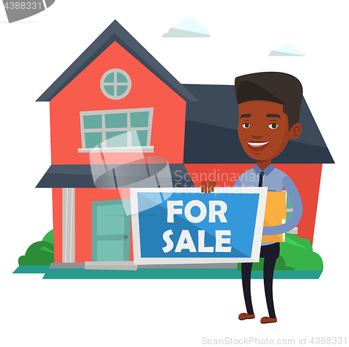 Image of Young african-american realtor offering house.