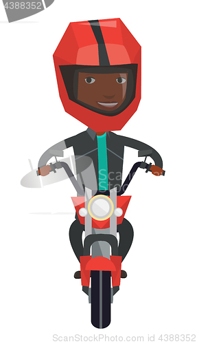 Image of Young african-american man riding motorcycle.