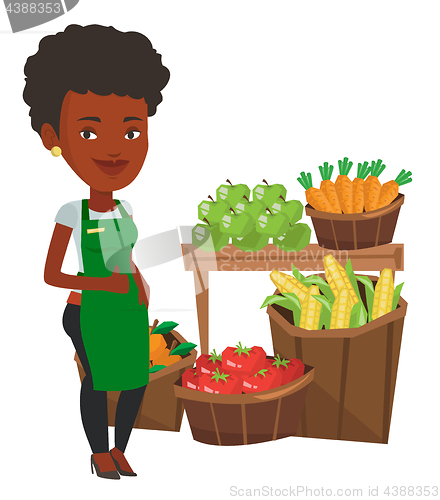 Image of Friendly supermarket worker vector illustration.