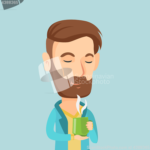 Image of Man enjoying cup of coffee vector illustration