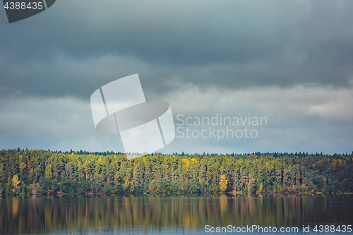 Image of Autumn trees with reflection