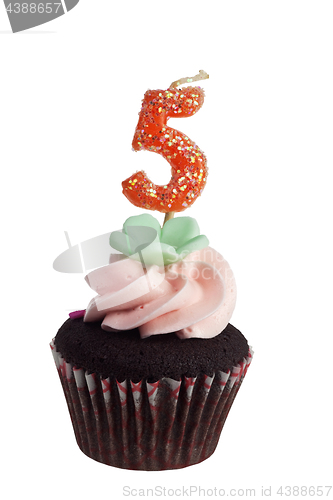 Image of Mini cupcake with birthday candle for five year old