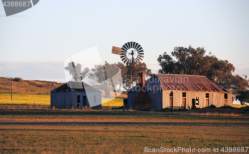 Image of Farm outbuildings in late afternoon light