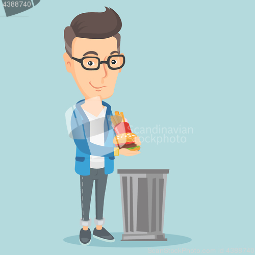 Image of Man throwing junk food vector illustration.