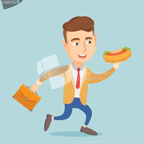 Image of Business man eating hot dog vector illustration.