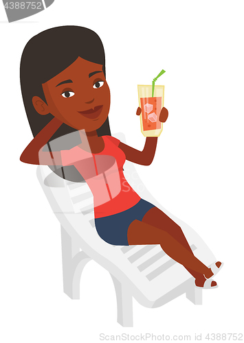 Image of Woman relaxing on beach chair vector illustration.