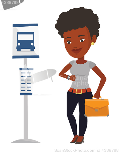 Image of Woman waiting at the bus stop vector illustration.