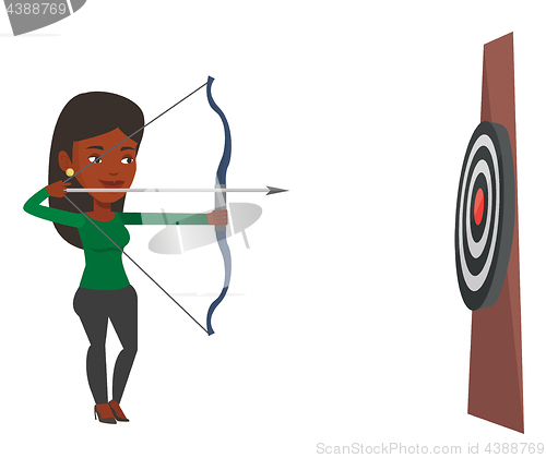 Image of Archer aiming with bow and arrow at the target.