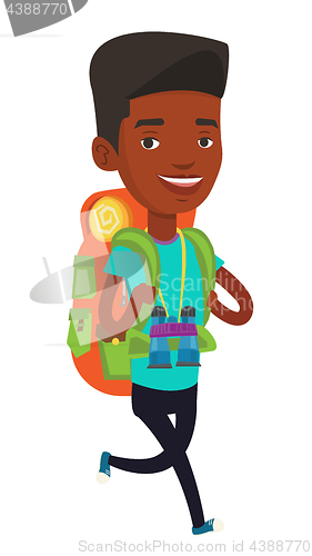 Image of Cheerful traveler with backpack.