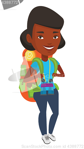 Image of Cheerful traveler with backpack.