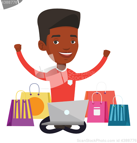 Image of Man shopping online vector illustration.