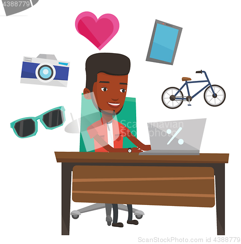 Image of Man shopping online vector illustration.