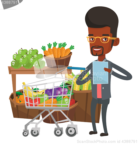 Image of Man with shopping list vector illustration.