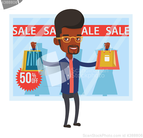 Image of Man shopping on sale vector illustration.