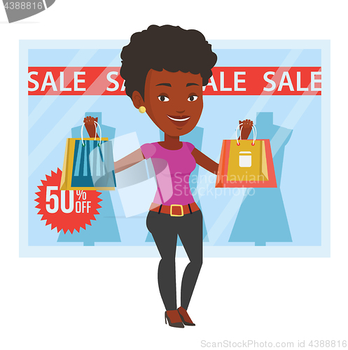 Image of Woman shopping on sale vector illustration.