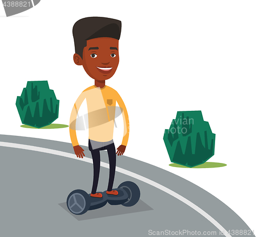 Image of Man riding on self-balancing electric scooter.