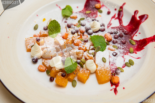 Image of Tasty dessert from pumpkin and sea-buckthorn