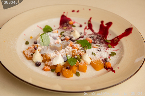 Image of Tasty dessert from pumpkin and sea-buckthorn