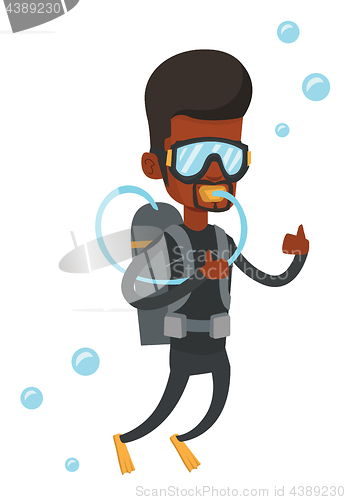 Image of Man diving with scuba and showing ok sign.