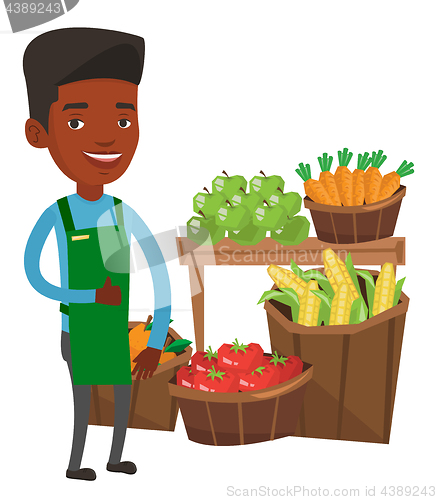 Image of Friendly supermarket worker vector illustration.