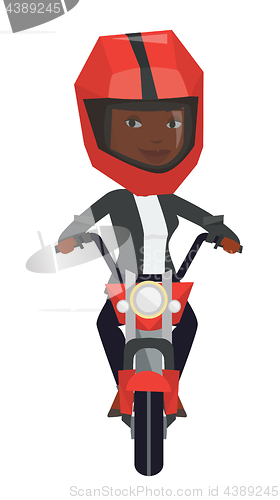 Image of Young african-american woman riding motorcycle.