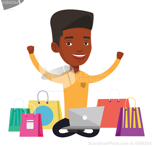 Image of Man shopping online vector illustration.