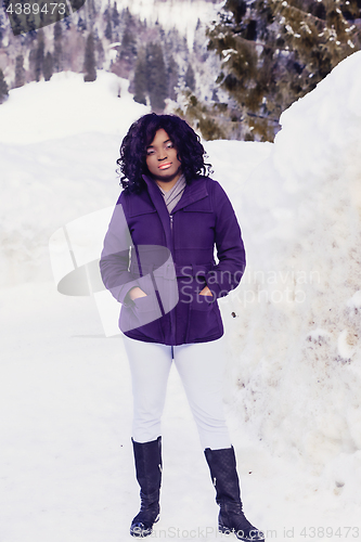 Image of Beautiful woman im winter snowy