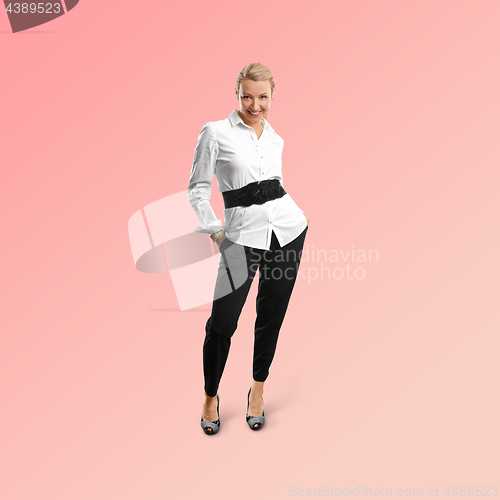 Image of Woman isolated on trendy gradient background