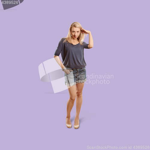 Image of Woman isolated on trendy gradient background