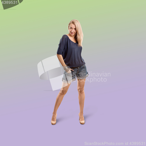 Image of Woman isolated on trendy gradient background