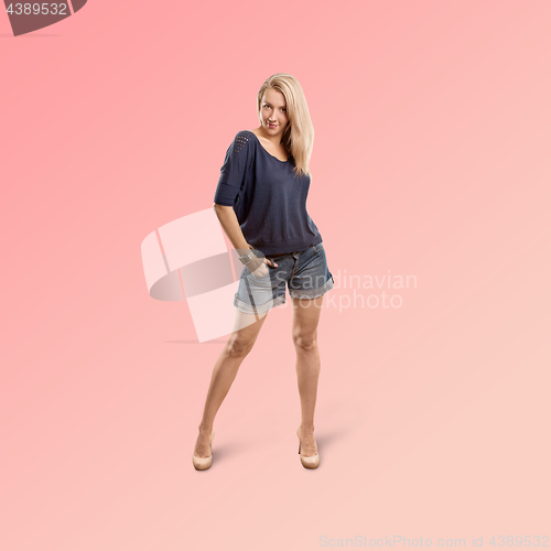 Image of Woman isolated on trendy gradient background